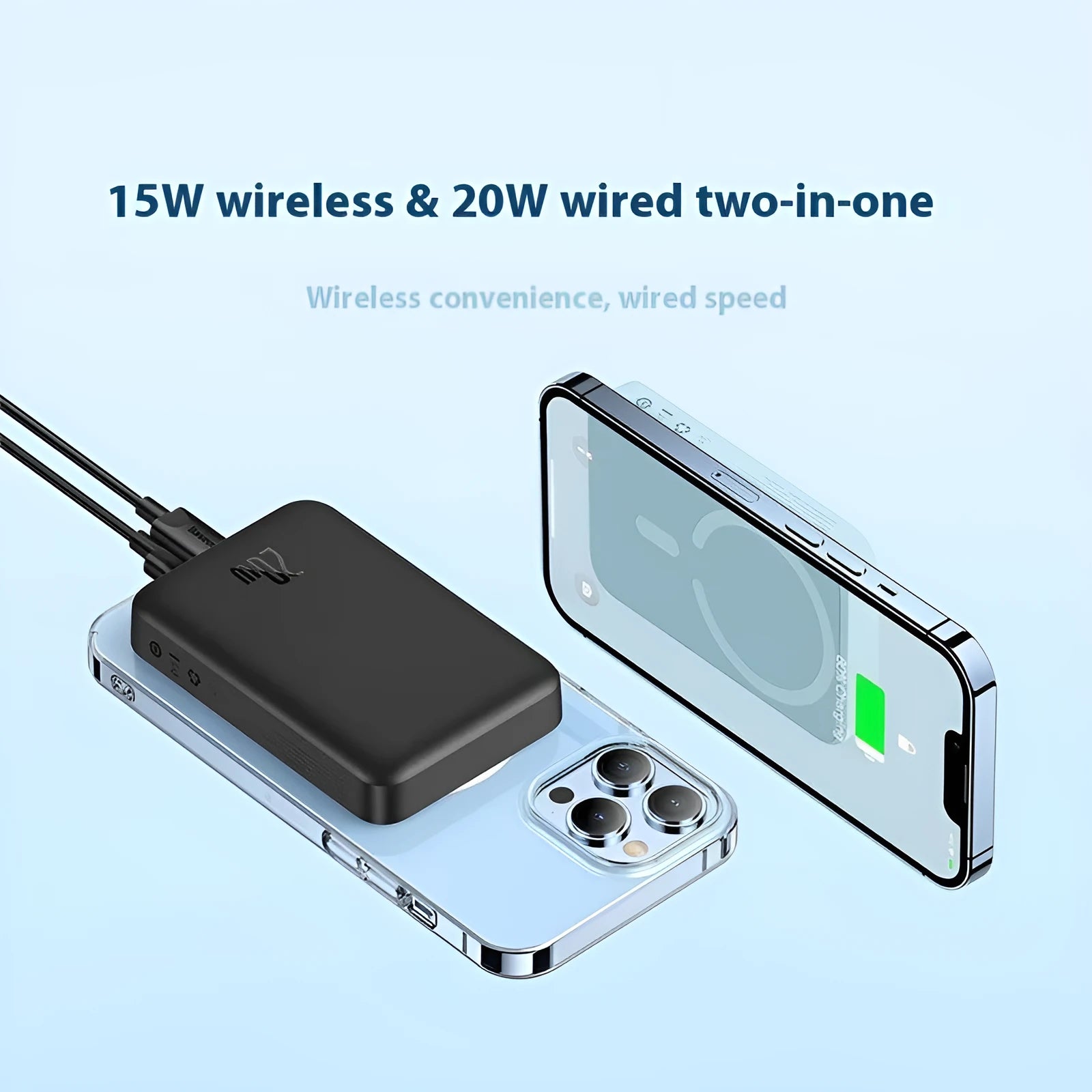 Magnetic wireless fast charging power bank in silicone non-slip shell with 10000mAh capacity and 20W output
