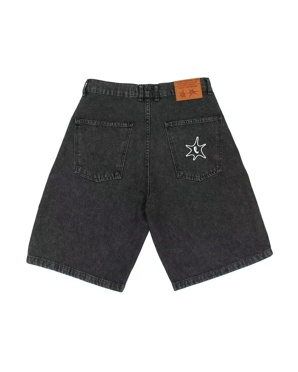 Men's straight-leg hip hop denim shorts in D36 picture colour, showing front view