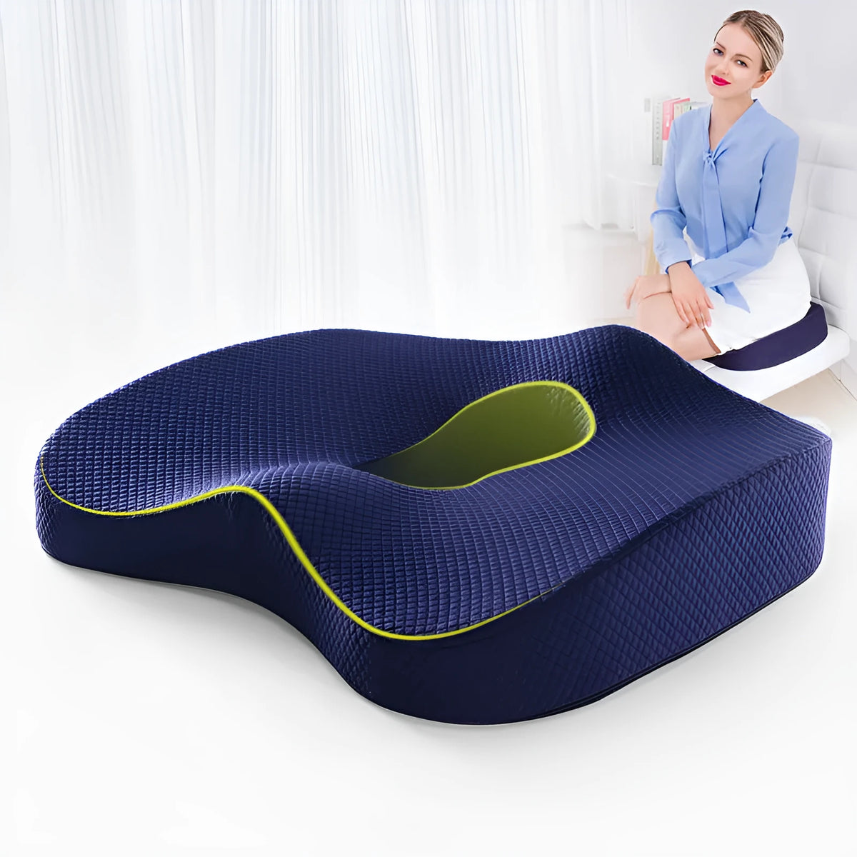 Car memory cotton cushion in navy polyester foam seat pad on a car seat