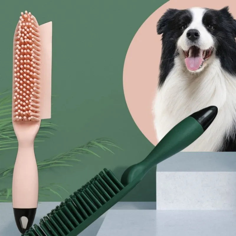 Green dog brush with massage teeth and wool sticker fabric hair collector for pet grooming
