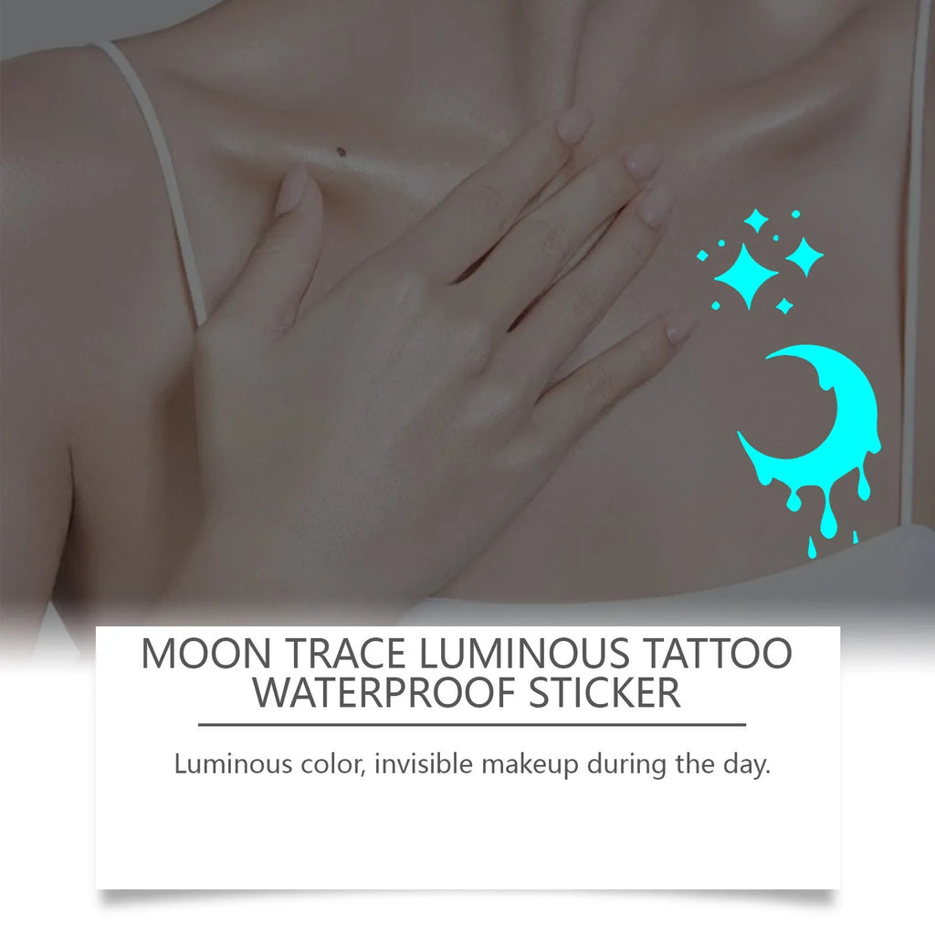 Two luminous glow-in-the-dark tattoo stickers and tube of tattoo paste for party body art.