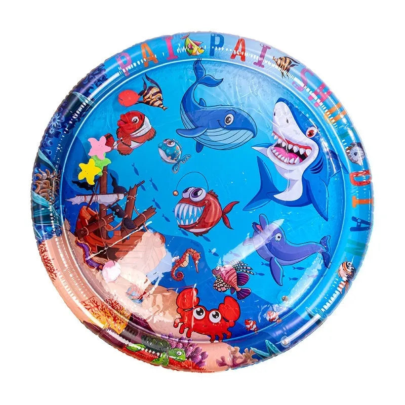 PVC inflatable water bed for cats in 100cm or 65cm sizes with aquatic graphics.
