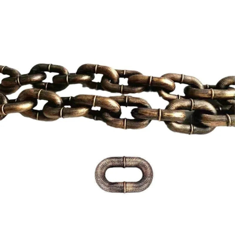 Simulation dog leash prop in bronze colour with rope-style design and chain detailing for video production
