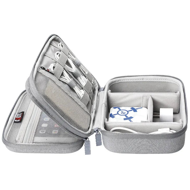 Black and grey EVA digital storage organiser bag for earphones and cables