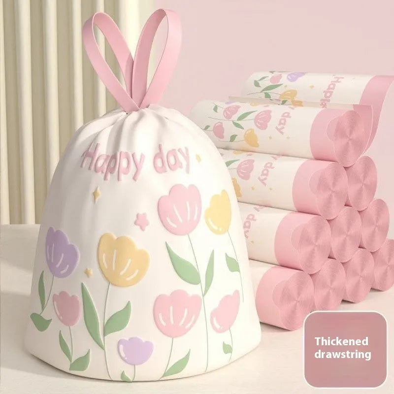Pink drawstring garbage bags with argy wormwood mosquito repellent, size 44 cm by 48 cm.