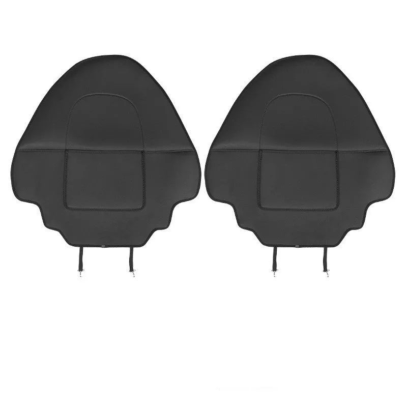 Black leather rear anti-kick pad for motorbike seat, showing single-pocket style.
