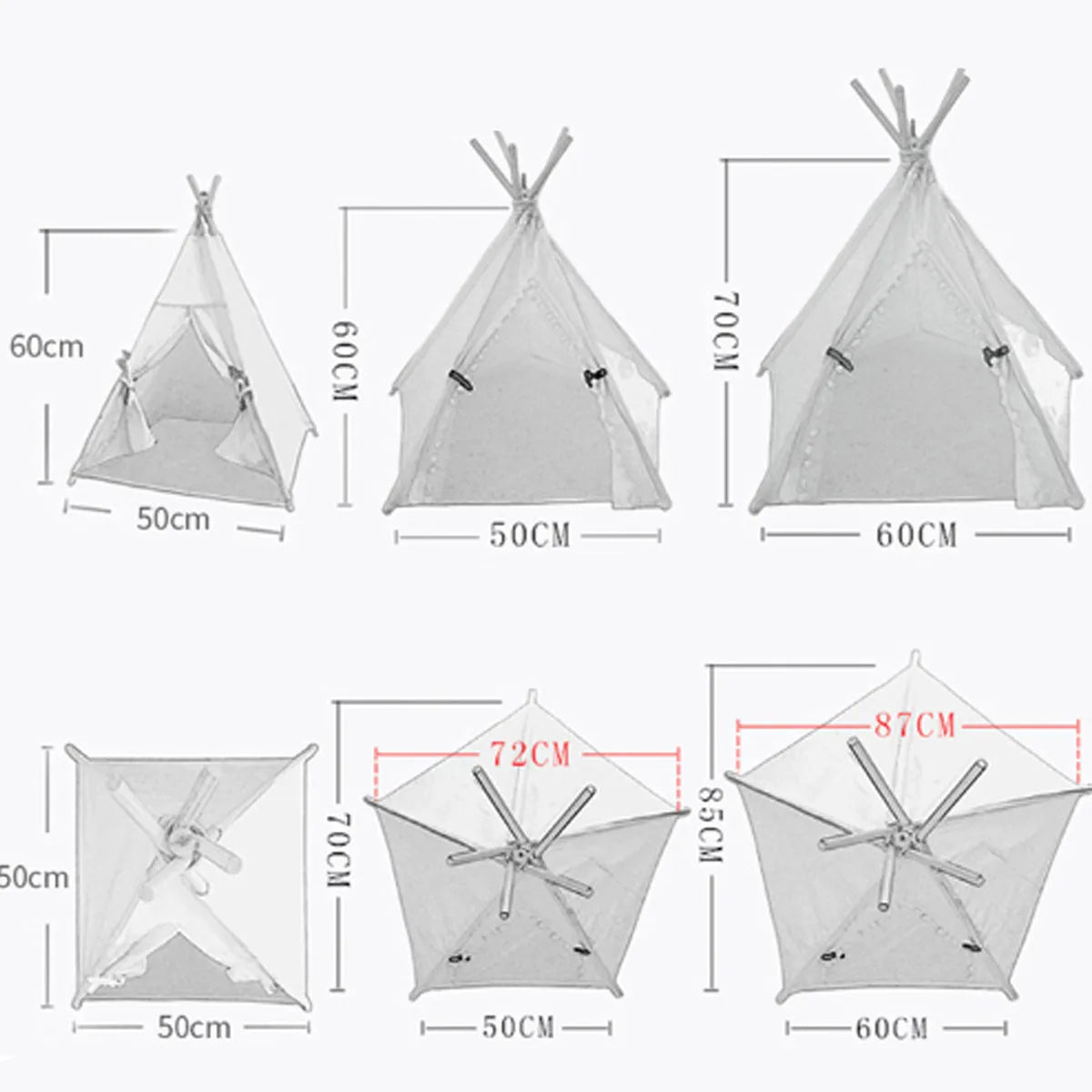Striped linen pet teepee tent bed with cushion for a small dog or cat