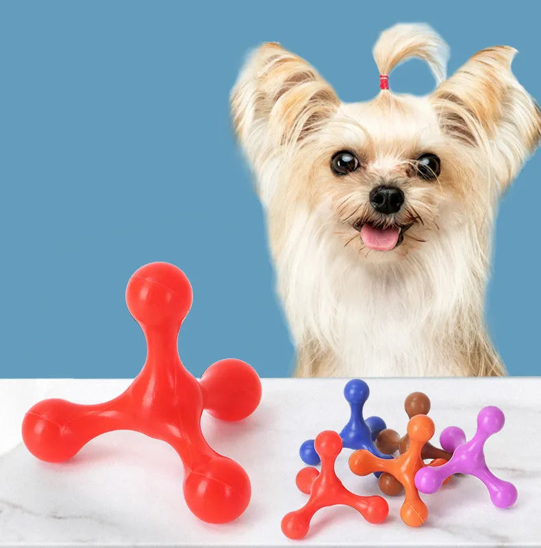 9.5cm beef-flavoured silicone three-legged bone chew toy for small medium breed puppies in assorted colours