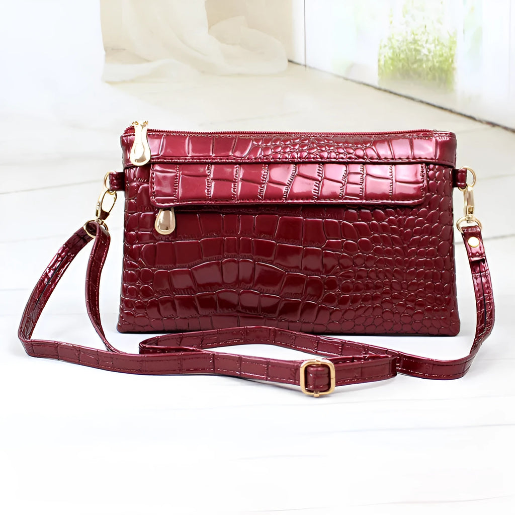 Soft black PU leather women's messenger bag with square shape on a shoulder strap