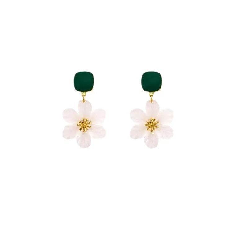 Dark green alloy needle flowers sweet drop earrings for women