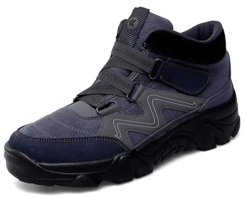 Men's black synthetic leather casual shoes with a slip-resistant sole on a plain background.