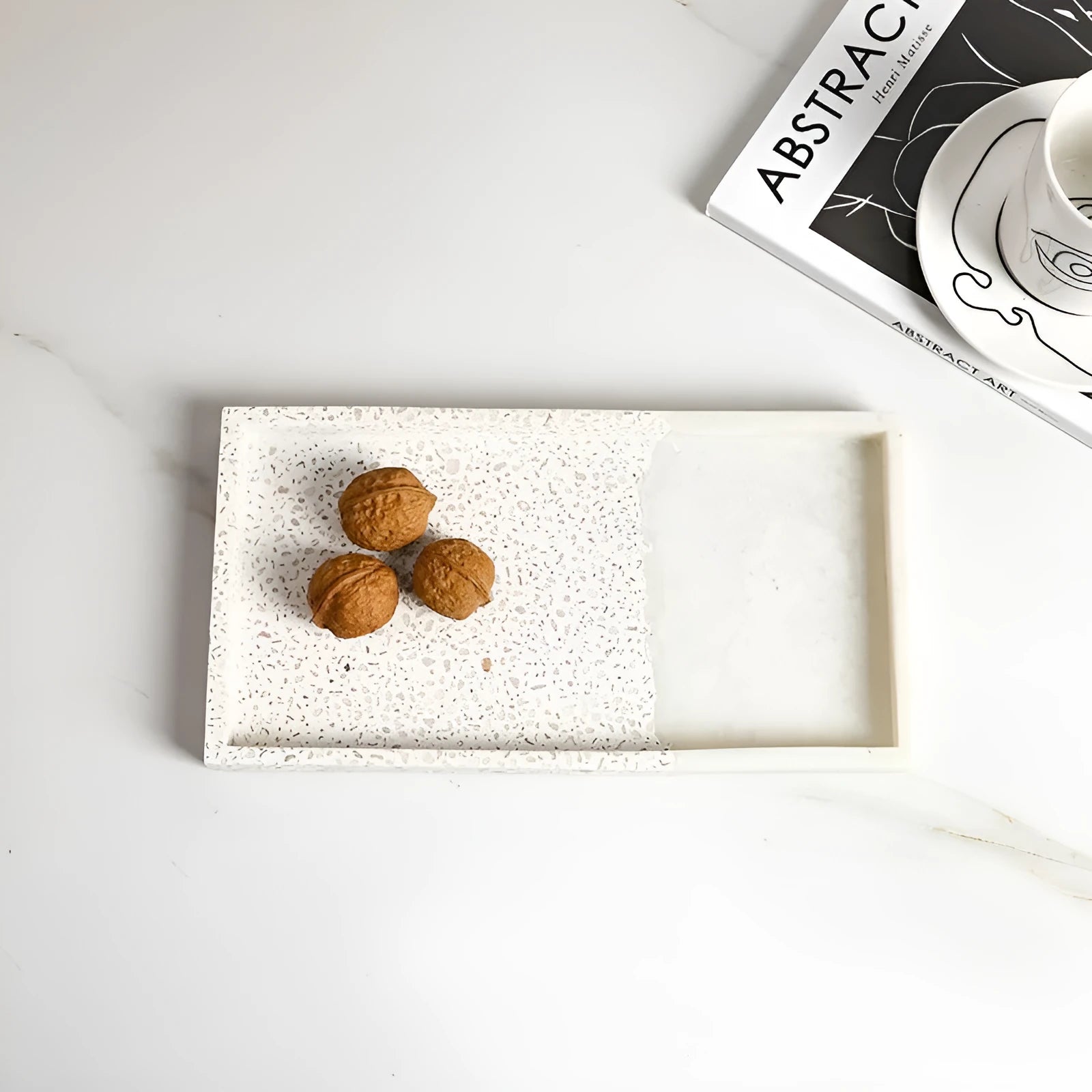 Resin terrazzo decorative storage tray 26.5x14x2cm colour SZ23038 on a coffee table