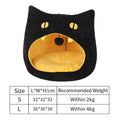 Enclosed cat-shaped pet bed with plush fabric and covered cave design