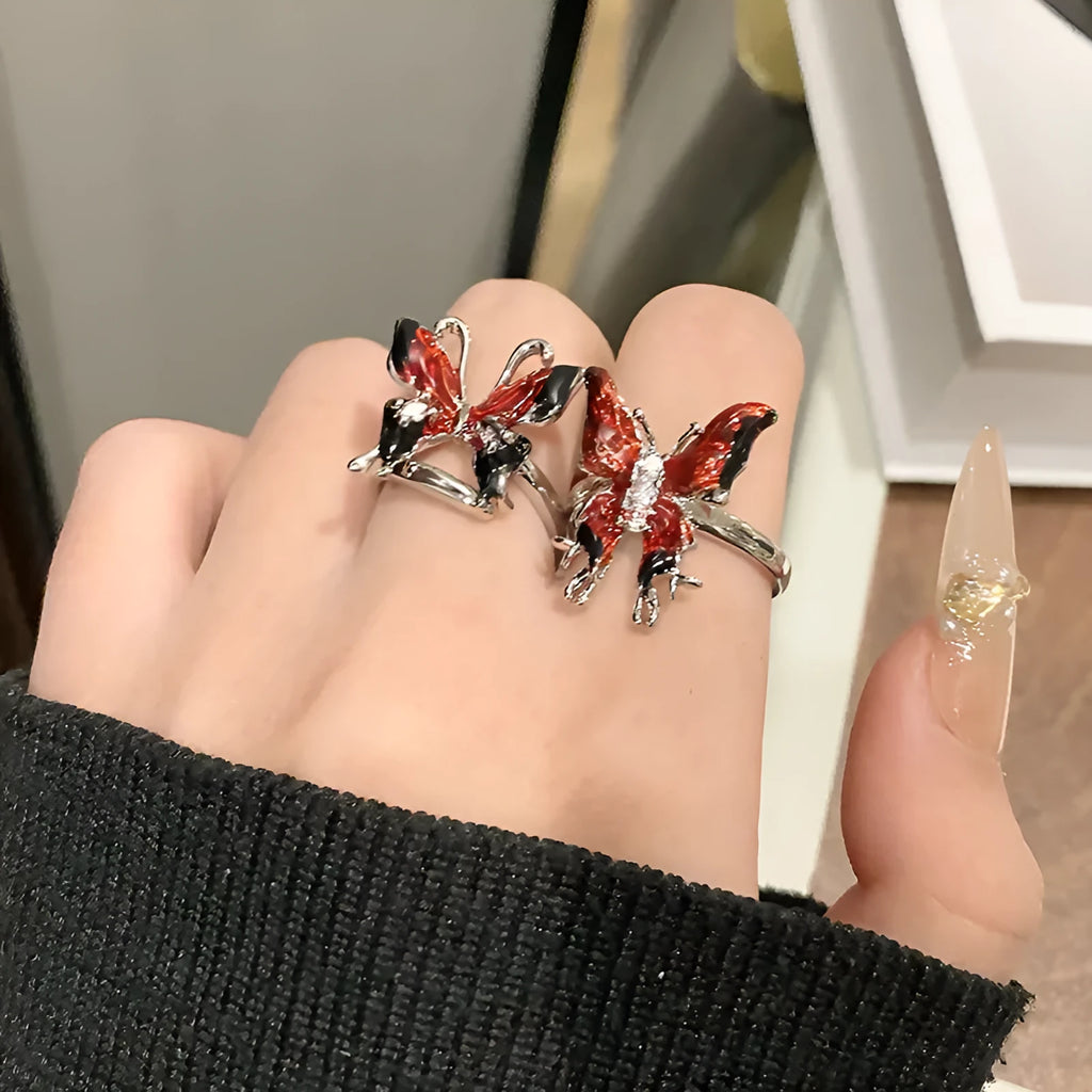 Adjustable copper butterfly women's ring with open-loop design in selected colour option