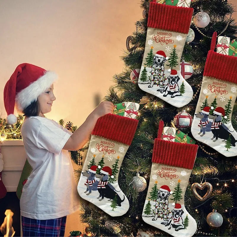 Christmas tree pendant with pet sock designs measuring 46cm by 28cm