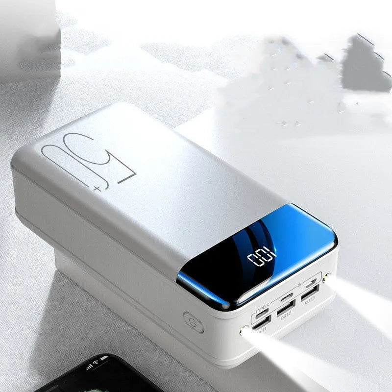 Black and white large capacity 50000mAh charging bank with three output ports