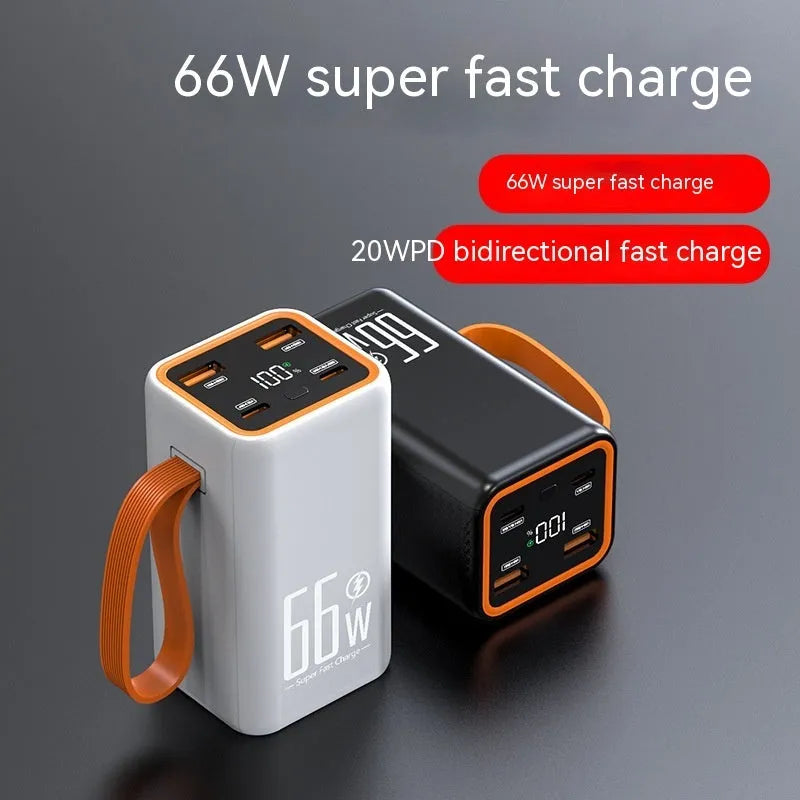Black and white PD66W fast charge 20000mAh power bank with compact design