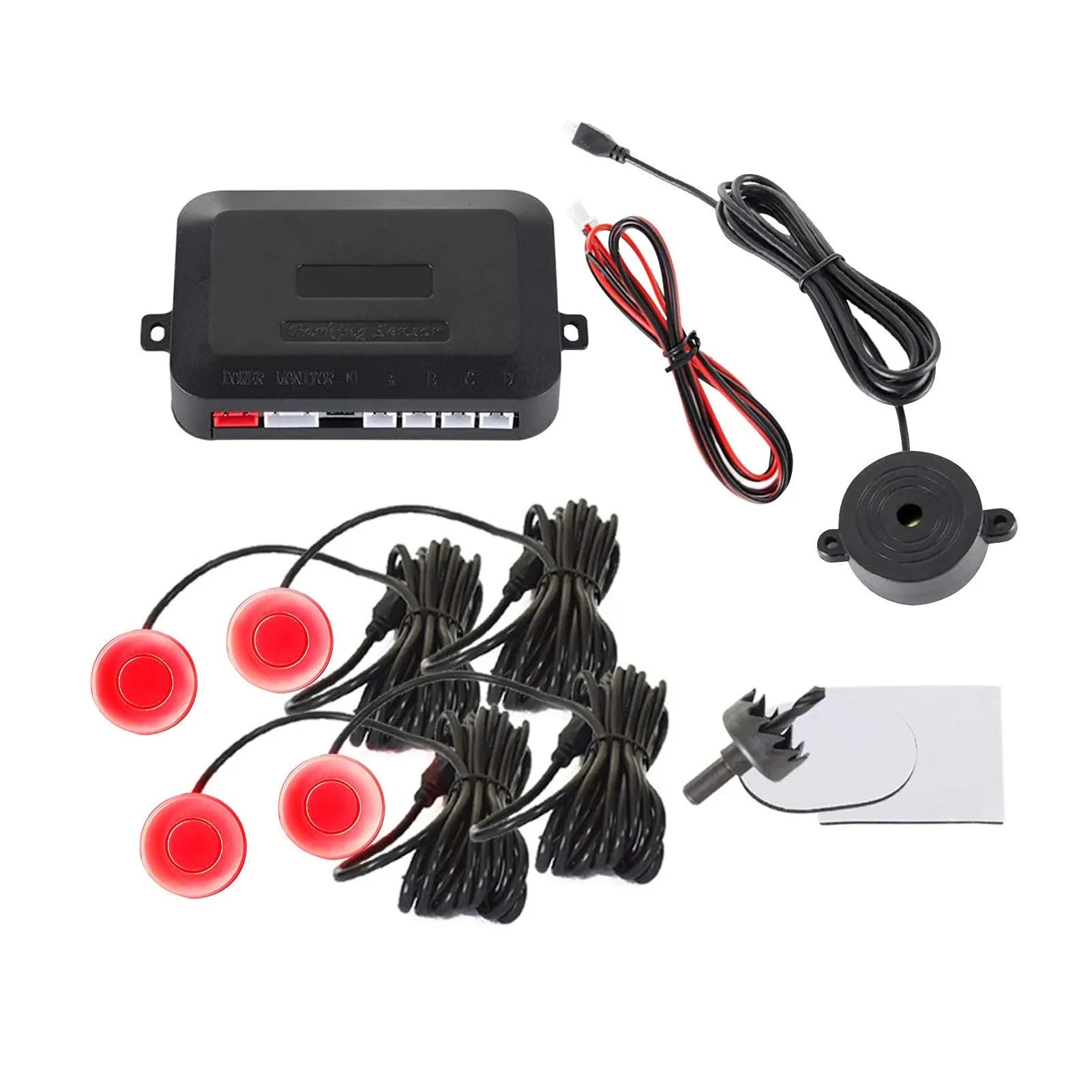 4-probe car parking sensor reversing radar system with buzzer alert module and installation tools