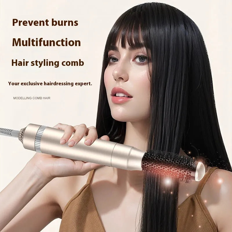 Champagne gold five-in-one hot air comb hair styler with straightening and curling functions