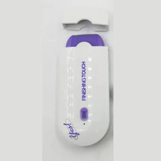 Finishing Touch rechargeable hair remover device with foil head and trimmer head on a white background