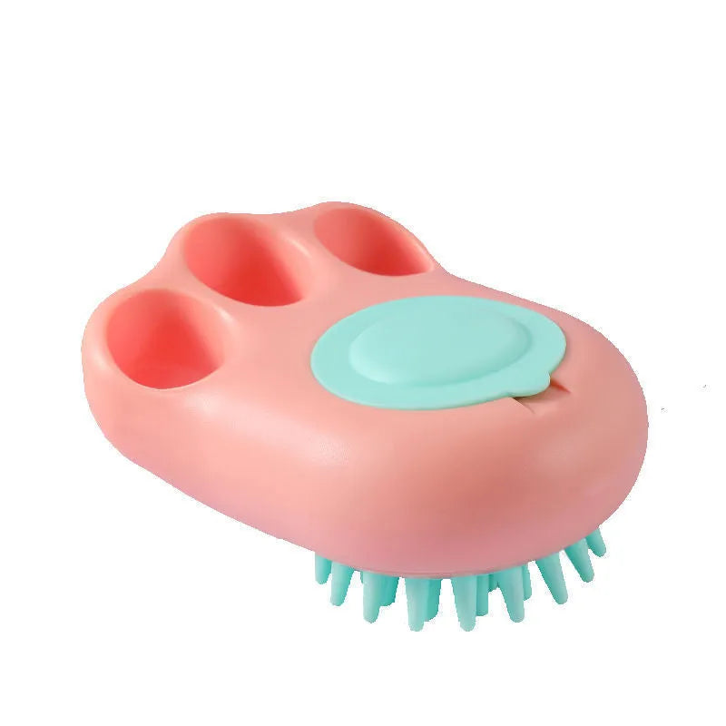 Blue silicone claw pet bath brush with non-slip handle for dog and cat grooming.