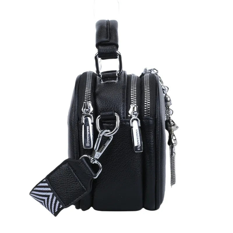 Women's 21x15cm PU stitching square bag with oval shape and double shoulder straps