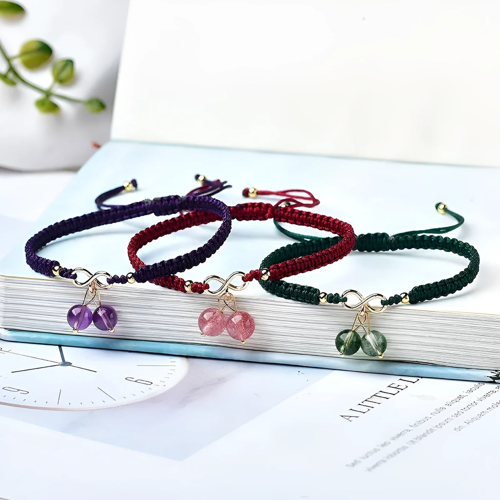 Natural strawberry quartz cherry bracelet for women with crystal fruit charms