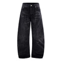 Black men's straight-leg jeans with American washed lightning crack texture