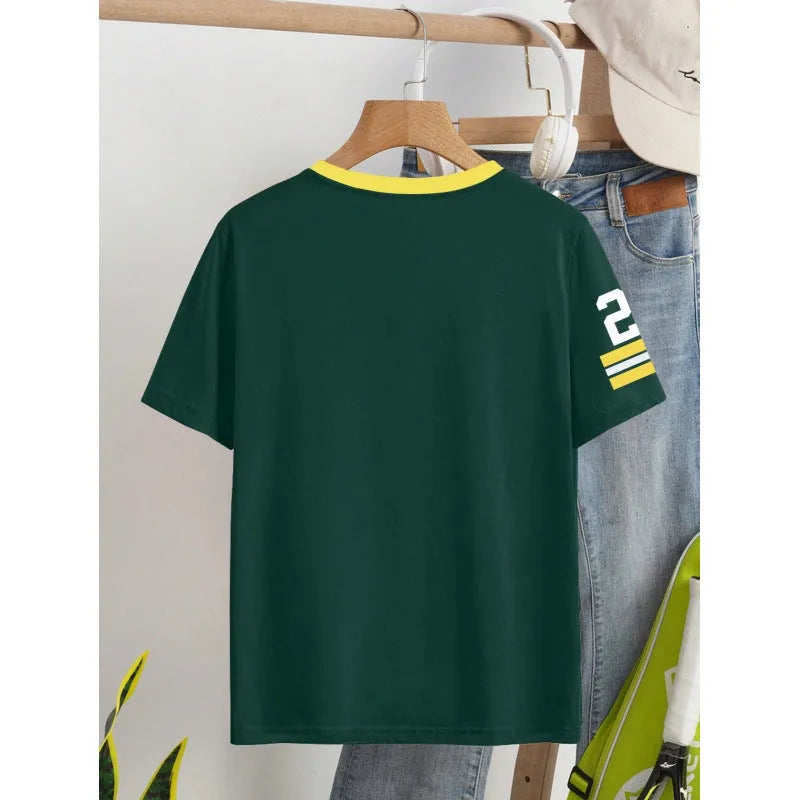 Red loose fit cotton t-shirt with white printed lettering on the front.