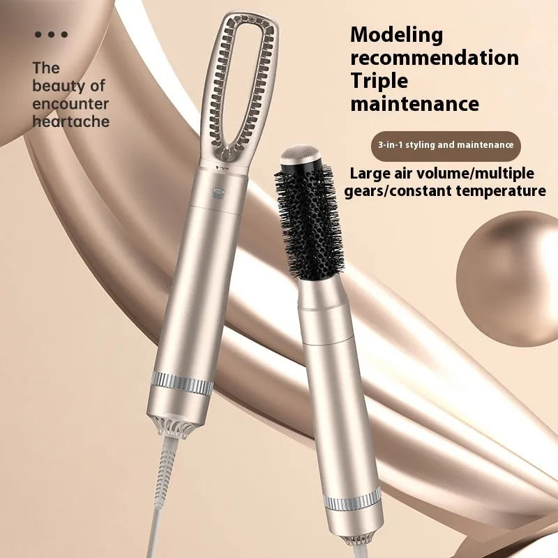 Champagne gold five-in-one hot air comb hair styler with straightening and curling functions