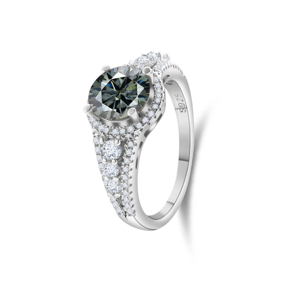 2 carat round cut colour moissanite ring in sterling silver S925 men's ring 6mm