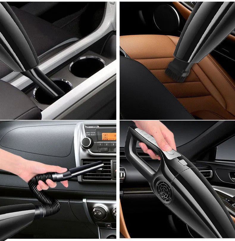 Black and orange handheld car vacuum cleaner with 12V power cord for cigarette lighter socket.