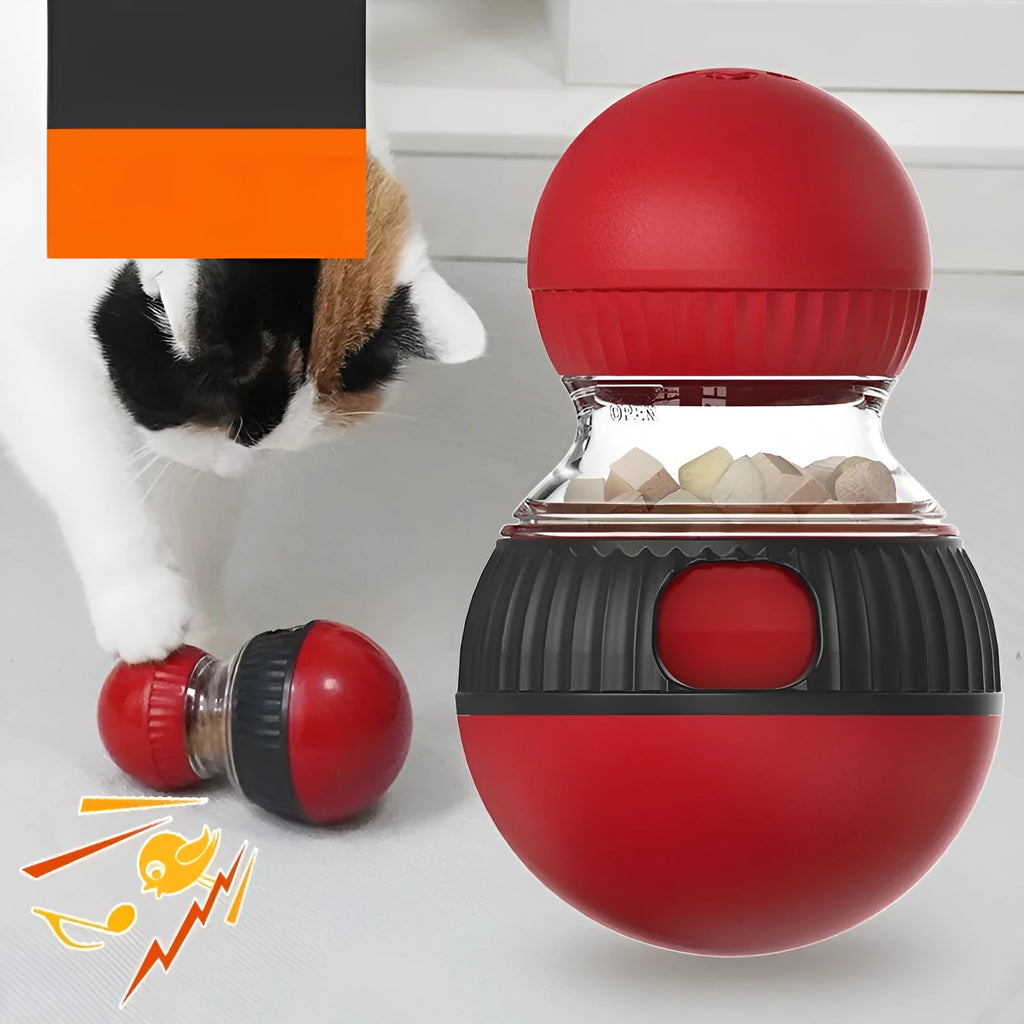 Colourful plastic rotating cat toy with a super ball and sound mechanism