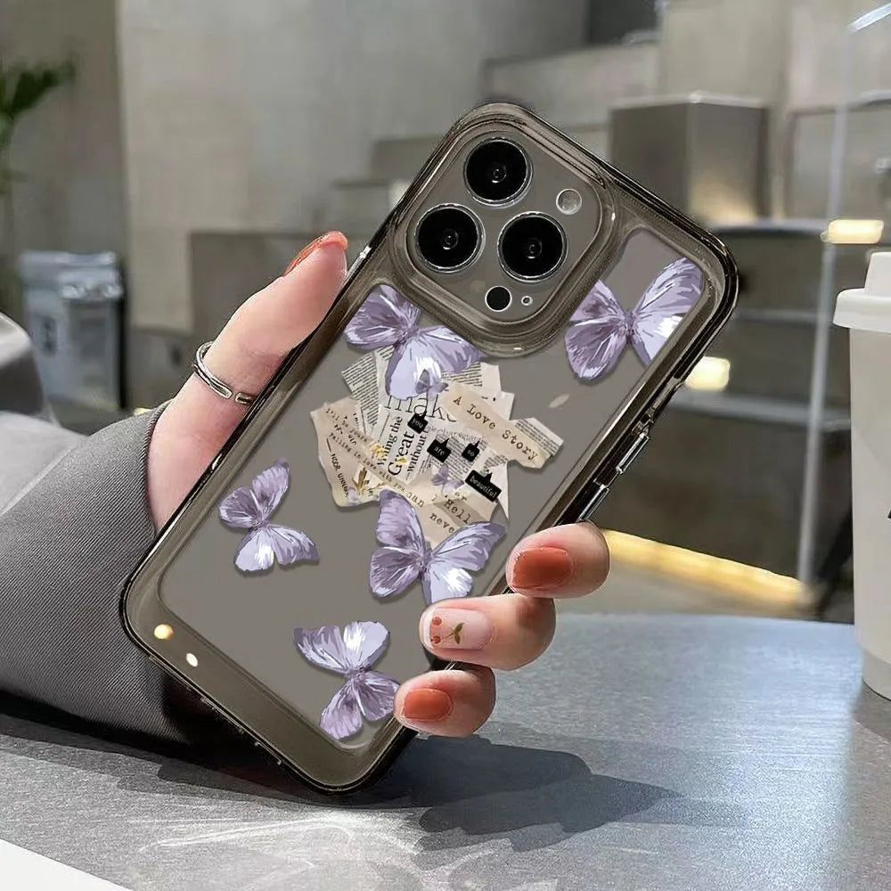 Purple butterfly TPU silicone phone case for iPhone showing shockproof design
