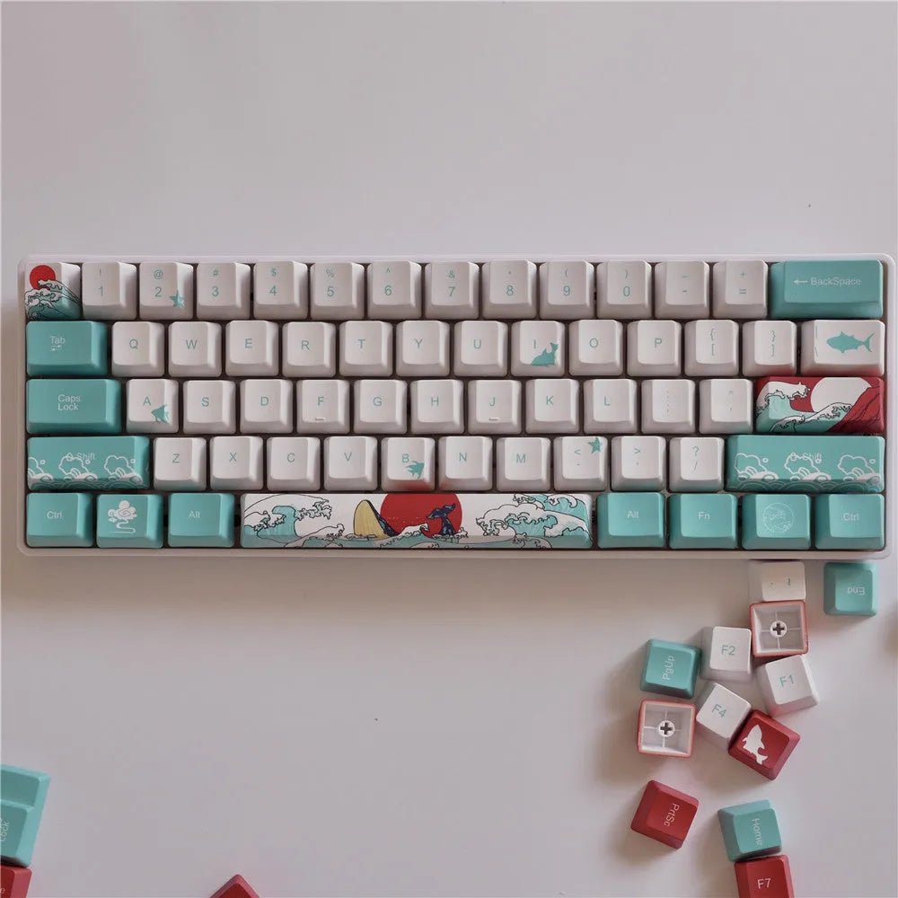 Coral Sea themed PBT keycap set with five-sided dye sublimation for Xiao Yan mechanical keyboards