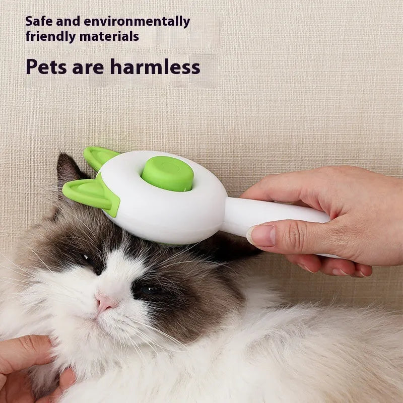 Self-cleaning pet hair comb for cats in greenish white and orange white colour options