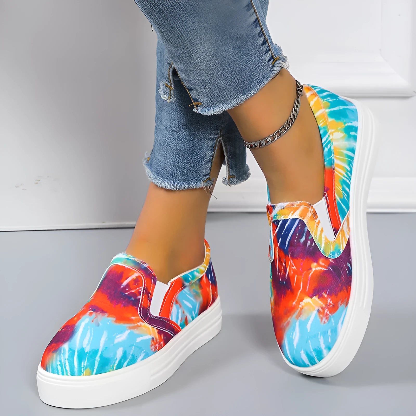 Women's casual canvas slip-on shoes with flat rubber soles in multiple colour options