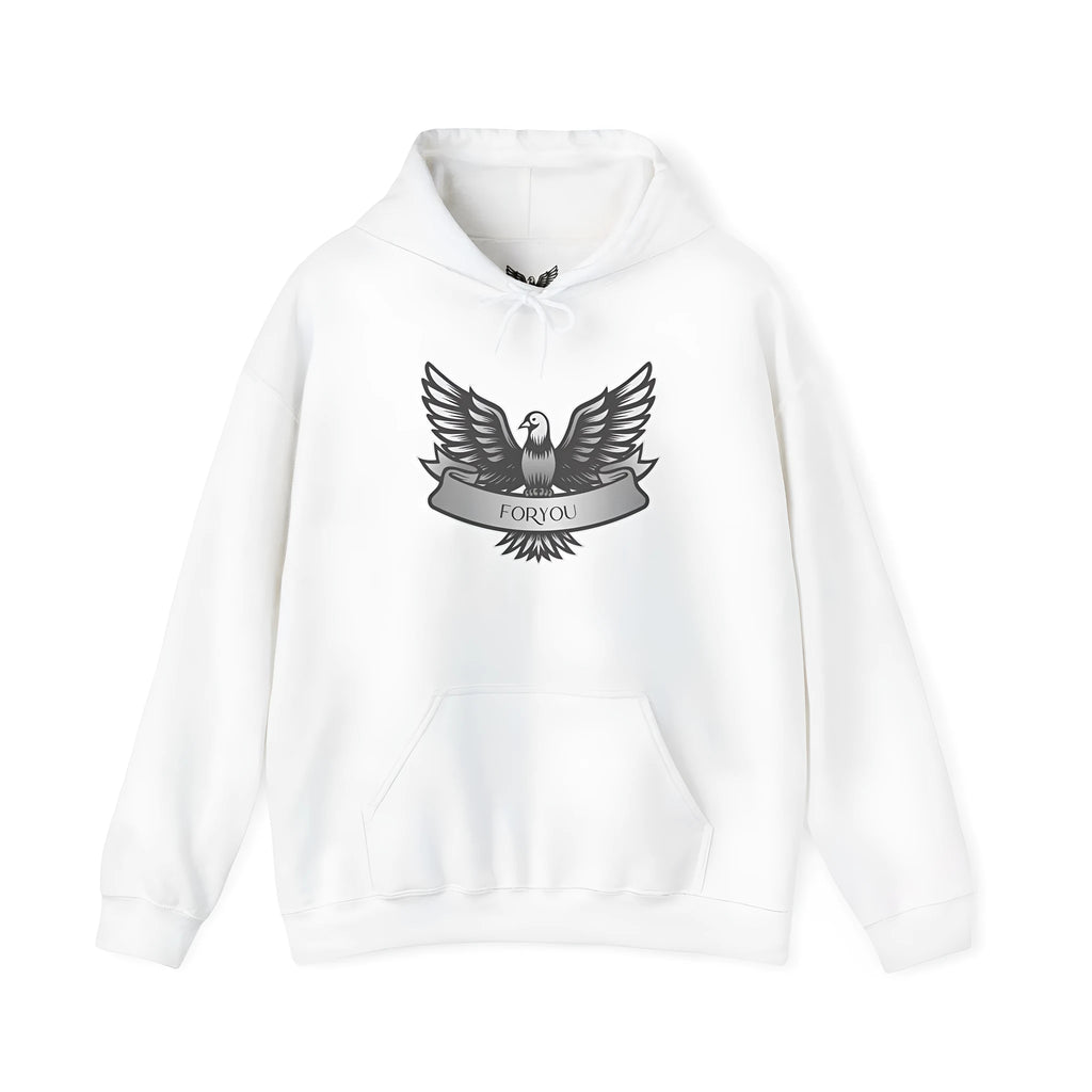 White solid colour cotton blend pullover hoodie with hood and long sleeves