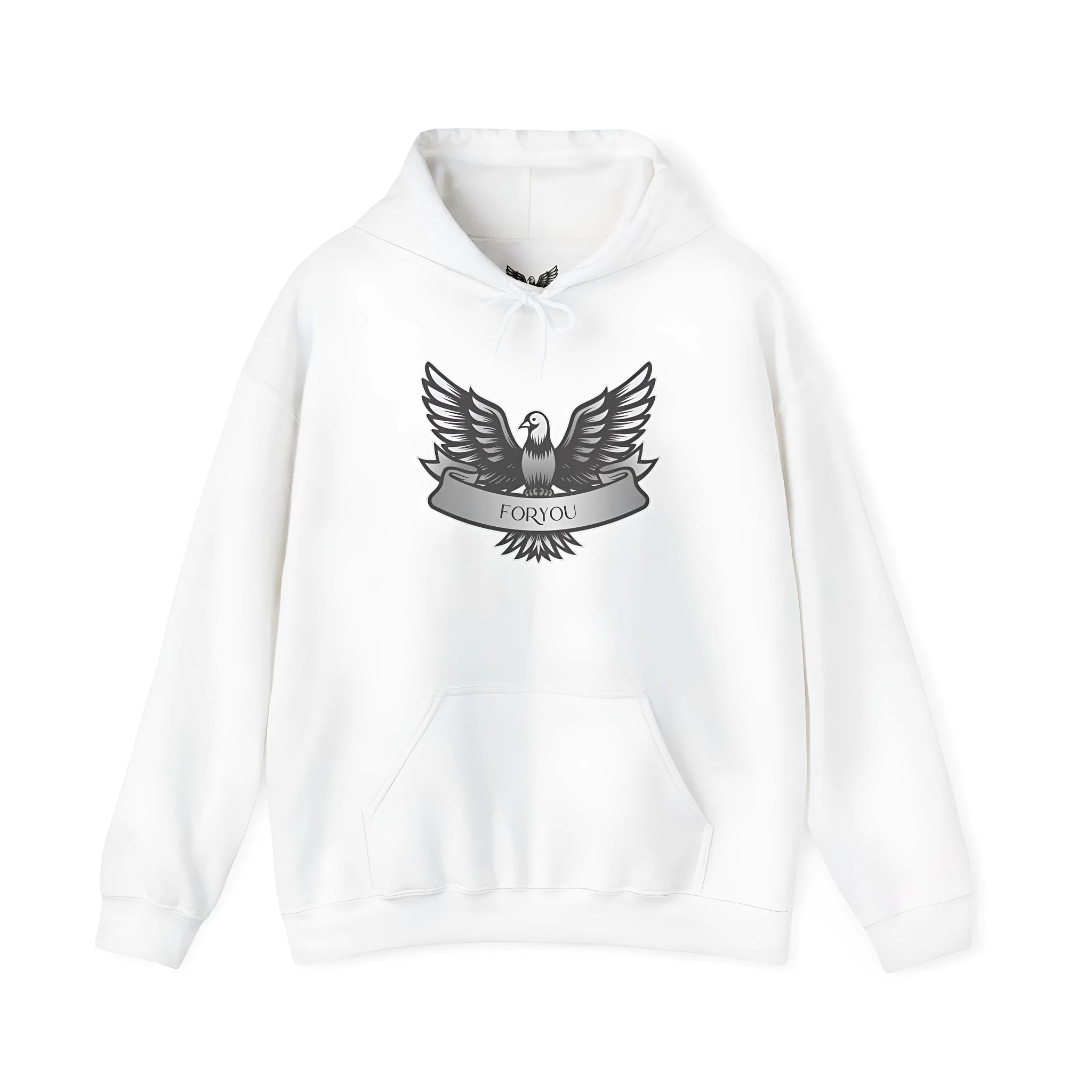 White solid colour cotton blend pullover hoodie with hood and long sleeves