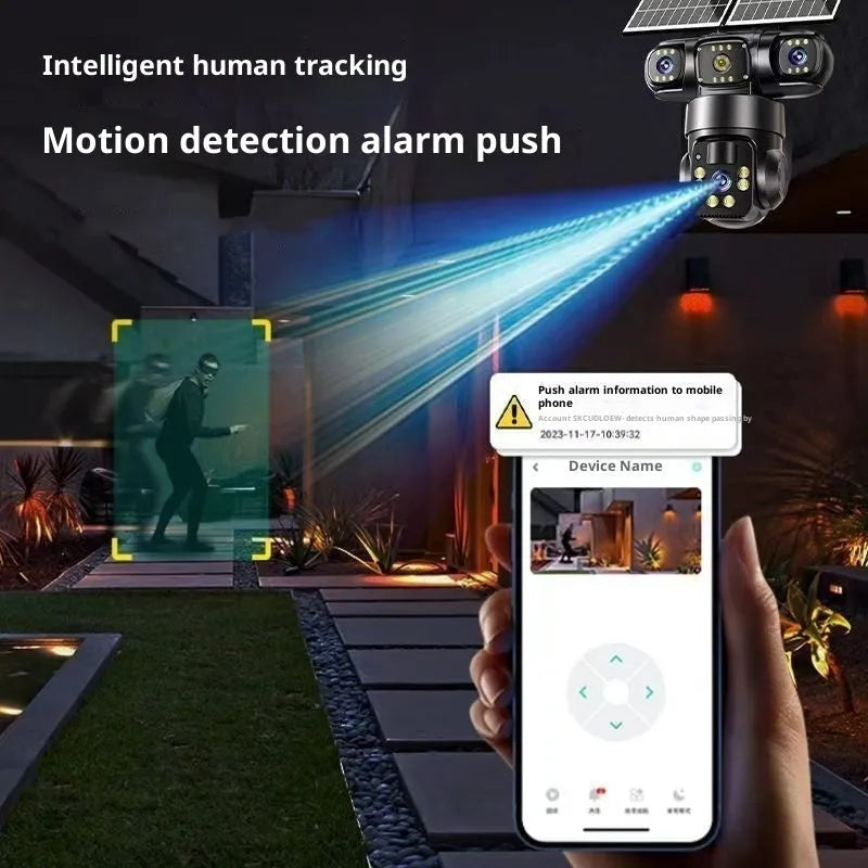 Solar-powered surveillance camera in ABS housing with full colour night vision and 1080P resolution