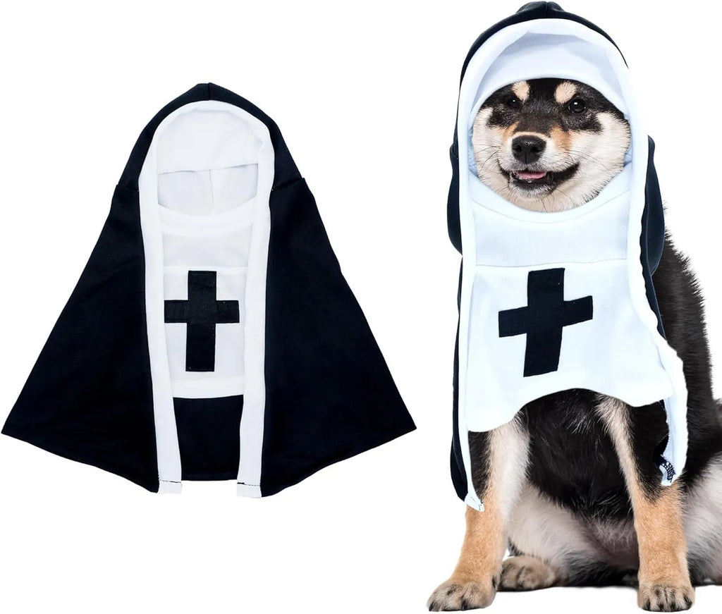 Black and white dog nun costume with cloak for Halloween pet parties