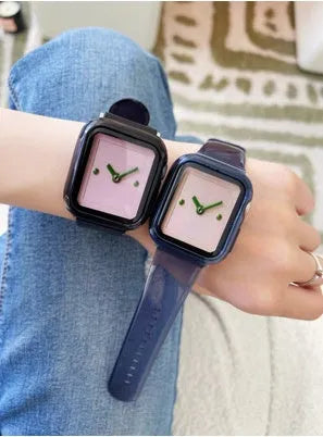 Brown transparent Apple Watch compatible replacement strap and case for Series 1-7 models