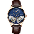 Automatic men's watch with tourbillon and moon phase on a round black dial in a titanium case.