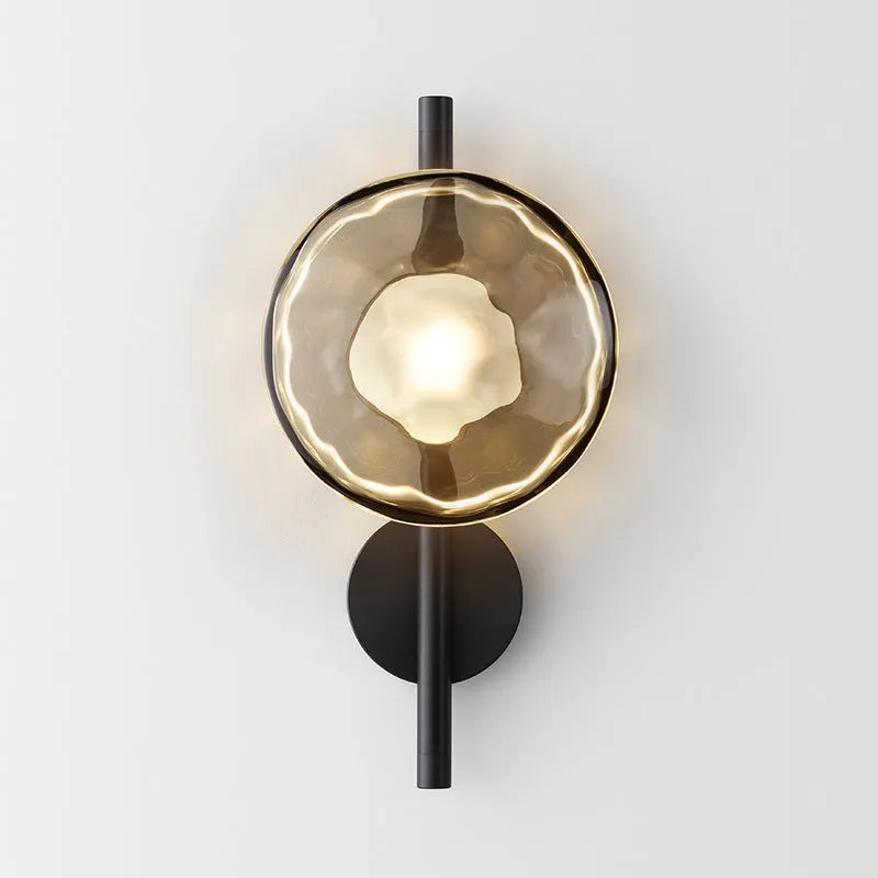 Bedside hotel glass art wall lamp with transparent frosted shade and iron frame