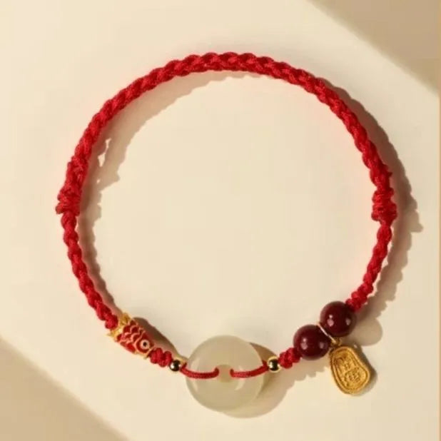 Hetian Jade peace buckle bracelet with braided rope in choice of colours