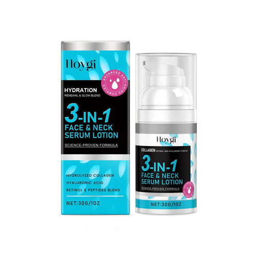 30g bottle of 3-in-1 face neck serum lotion with essence milk texture