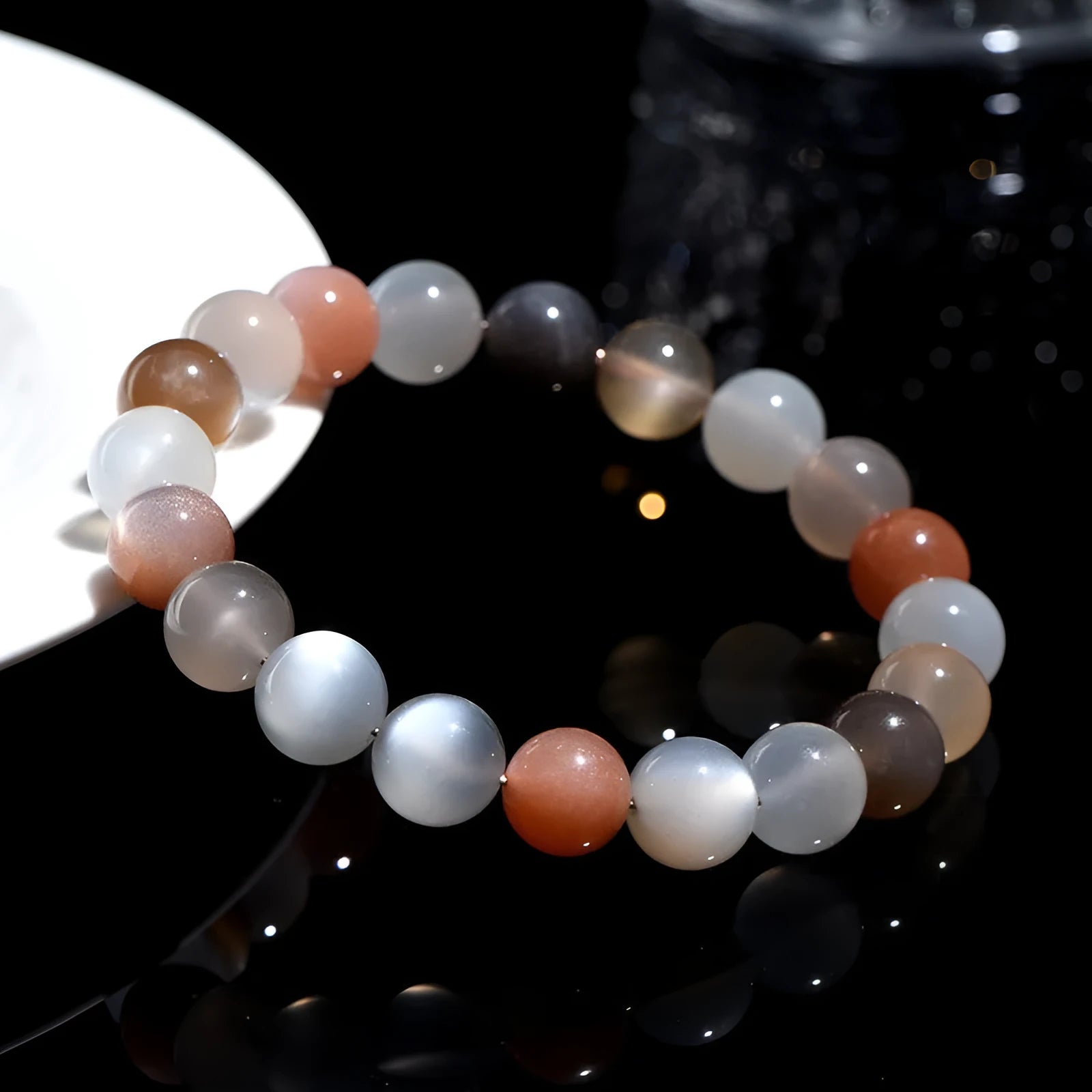 Natural colourful moonlight bracelet with 8mm moonstone beads in single circle design