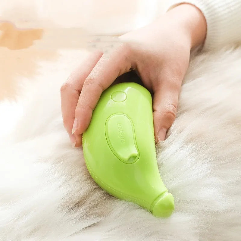 3-in-1 rechargeable pet steam brush for cats and dogs, green and yellow, with steamy spray and massage comb