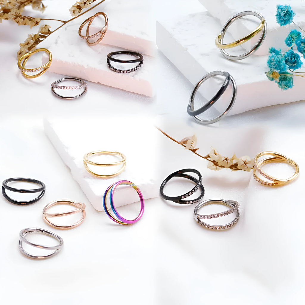 Titanium alloy fork nose ring body jewellery in silver colour, showing the forked end design.
