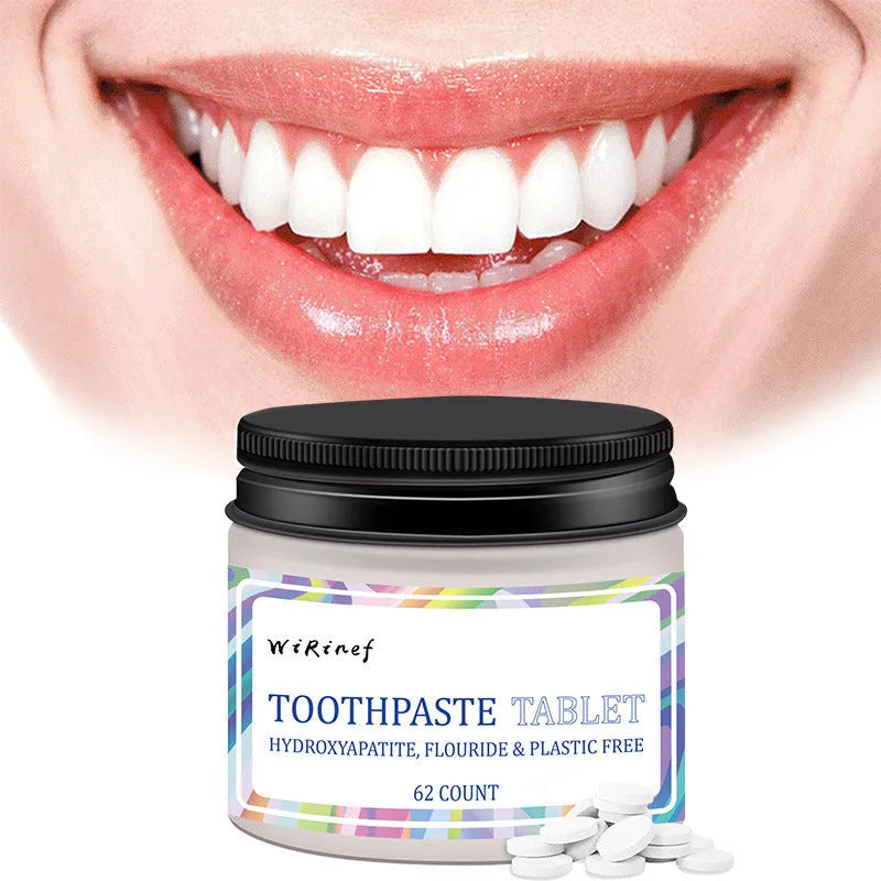 TP19 solid colour toothpaste tablets in 62-piece pack for portable oral cleaning